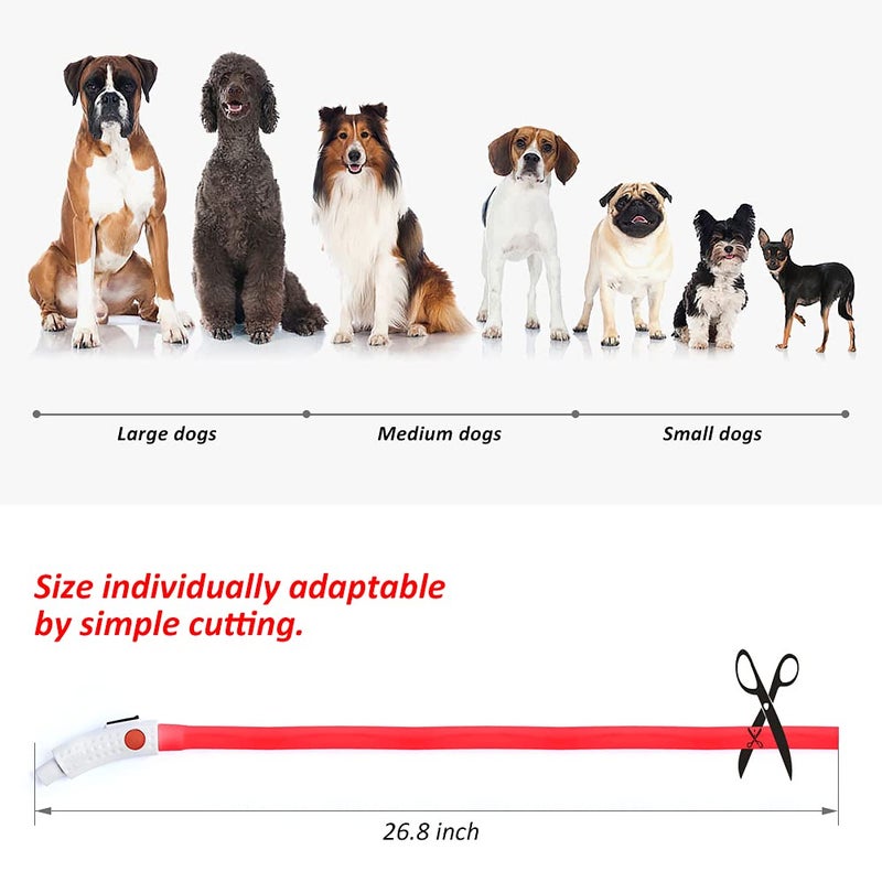 BSEEN Light Up Dog Collar, Silicone LED Dog Collar Rechargeable Cat Collar Cuttable Glowing Puppy Necklace Safety Dog Lights for Night Walking (Red) - Image 5
